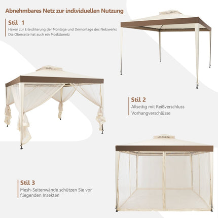 Gartenpavillon Gartenzelt Camping Partyzelt mit 4 Seitenwänden 300 x 300 x 265 cm Beige
