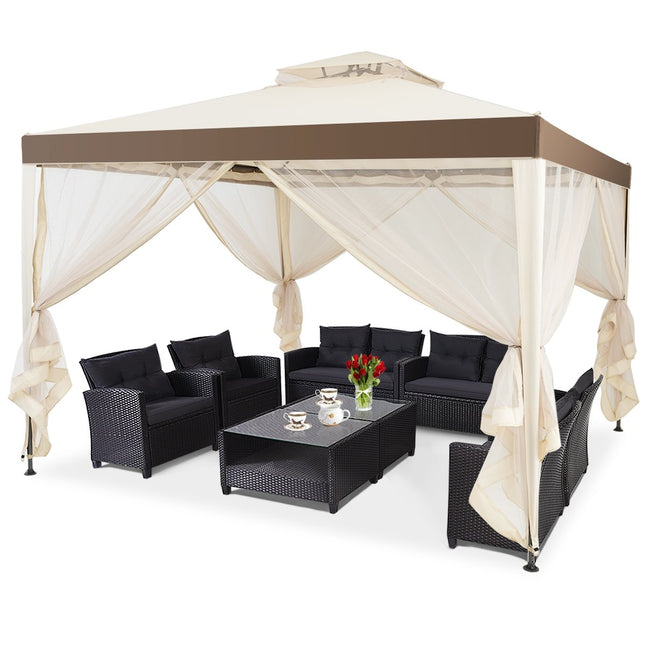 Gartenpavillon Gartenzelt Camping Partyzelt mit 4 Seitenwänden 300 x 300 x 265 cm Beige