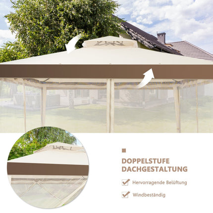 Gartenpavillon Gartenzelt Camping Partyzelt mit 4 Seitenwänden 300 x 300 x 265 cm Beige