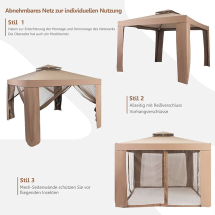 Gartenpavillon Gartenzelt Camping Partyzelt mit 4 Seitenwänden 300 x 300 x 265 cm Braun