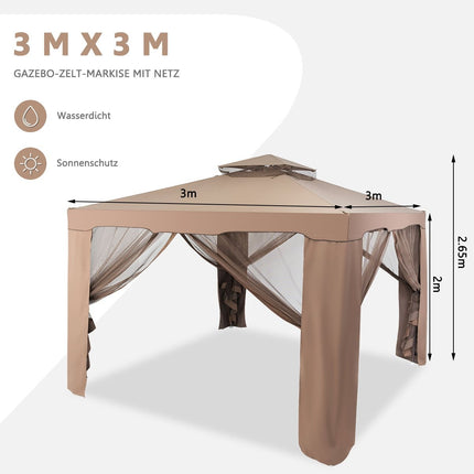 Gartenpavillon Gartenzelt Camping Partyzelt mit 4 Seitenwänden 300 x 300 x 265 cm Braun
