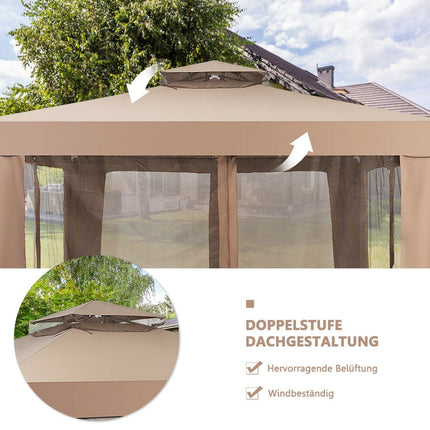 Gartenpavillon Gartenzelt Camping Partyzelt mit 4 Seitenwänden 300 x 300 x 265 cm Braun