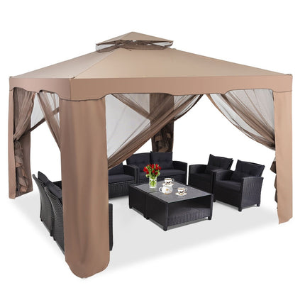Gartenpavillon Gartenzelt Camping Partyzelt mit 4 Seitenwänden 300 x 300 x 265 cm Braun