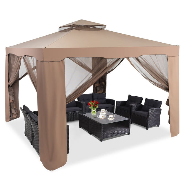 Gartenpavillon Gartenzelt Camping Partyzelt mit 4 Seitenwänden 300 x 300 x 265 cm Braun