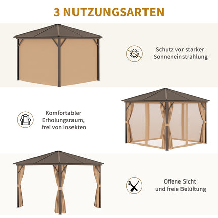 Gartenpavillon Partyzelt, 3x3m, Doppelseitenwände, bronze