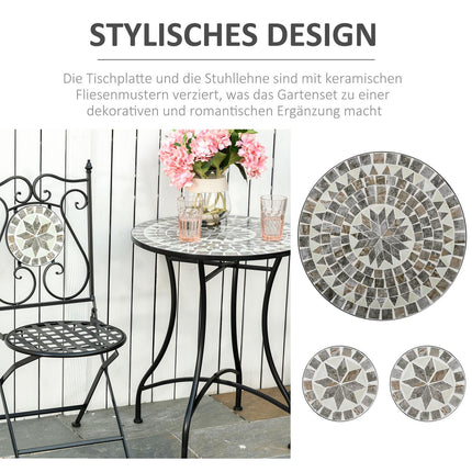 2-teiliges Metall-Balkonset – Mosaiktisch und Klappstühle
