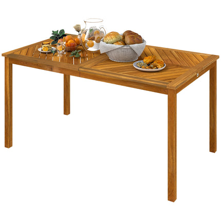 Gartentisch 150x85cm, wetterfester Balkontisch aus Holz, 6 Personen mit Schirmloch, Lamellendesign Naturholz