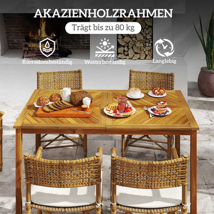 Gartentisch 150x85cm, wetterfester Balkontisch aus Holz, 6 Personen mit Schirmloch, Lamellendesign Naturholz