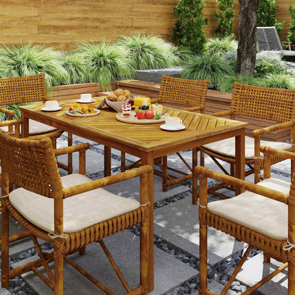 Gartentisch 150x85cm, wetterfester Balkontisch aus Holz, 6 Personen mit Schirmloch, Lamellendesign Naturholz