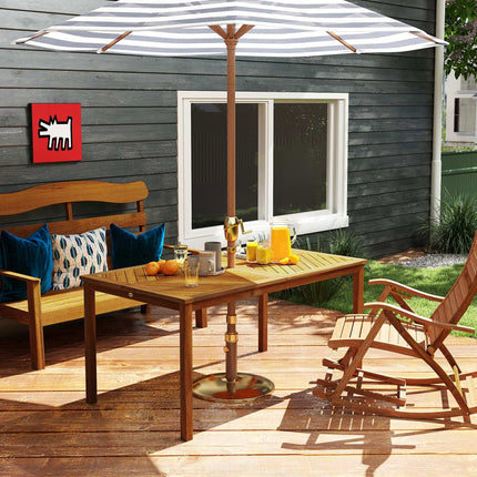 Gartentisch 150x85cm, wetterfester Balkontisch aus Holz, 6 Personen mit Schirmloch, Lamellendesign Naturholz