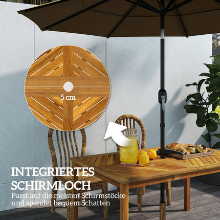 Gartentisch 150x85cm, wetterfester Balkontisch aus Holz, 6 Personen mit Schirmloch, Lamellendesign Naturholz