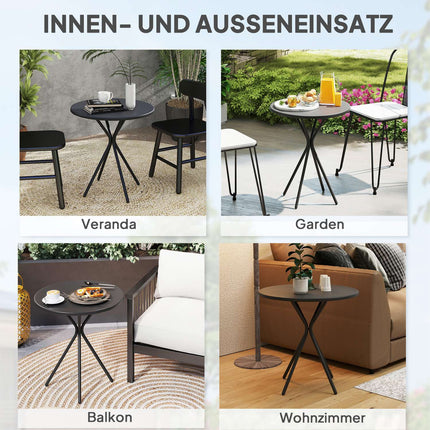 Runder schwarzer Outdoor-Stahltisch, Ø60 x 70 cm – wetterfest & gepolstert