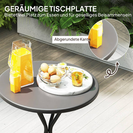 Runder schwarzer Outdoor-Stahltisch, Ø60 x 70 cm – wetterfest & gepolstert