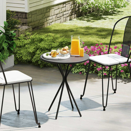Runder schwarzer Outdoor-Stahltisch, Ø60 x 70 cm – wetterfest & gepolstert