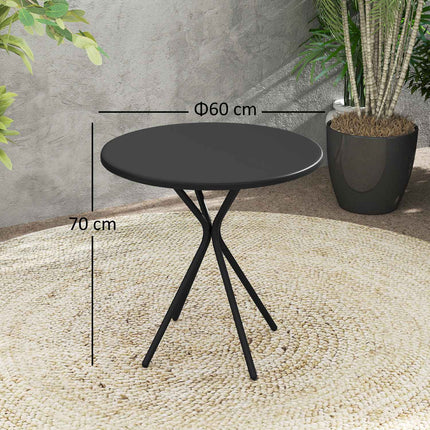 Runder schwarzer Outdoor-Stahltisch, Ø60 x 70 cm – wetterfest & gepolstert