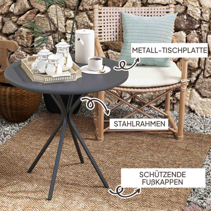 Runder schwarzer Outdoor-Stahltisch, Ø60 x 70 cm – wetterfest & gepolstert