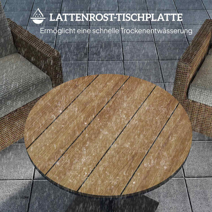 Runder Garten-Stahltisch - wetterfest, 70 cm Lattenrost-Design