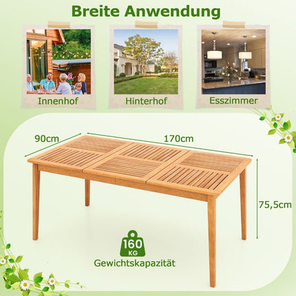 Zahradní stůl akáciové dřevo 170 x 90 cm velký terasový stůl pro 6 osob přírodní