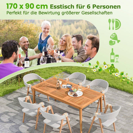 Zahradní stůl akáciové dřevo 170 x 90 cm velký terasový stůl pro 6 osob přírodní