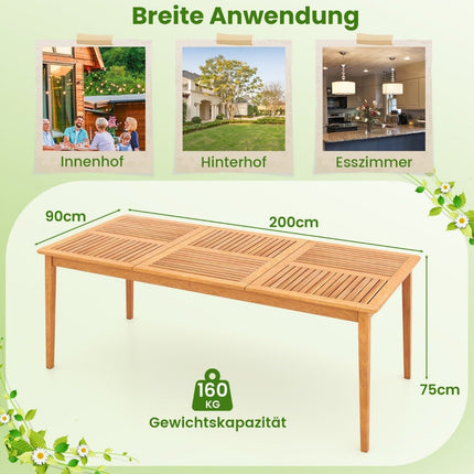 Zahradní stůl akáciové dřevo 200 x 90 cm velký terasový stůl pro 8 osob přírodní