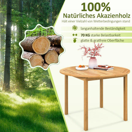 Gartentisch Akazienholz Esstisch rund für 4 Personen Bistrotisch Holztisch für Hof 110 x 110 x 75 cm Natur