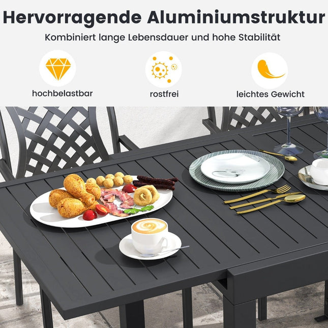 Garden table aluminum extendable 80/160 x 80cm dining table weatherproof dark gray