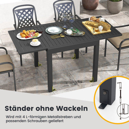 Table de jardin extensible en aluminium 80/160 x 80 cm, résistante aux intempéries, gris foncé