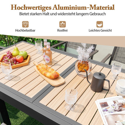 Gartentisch Aluminium ausziehbar 80/160 x 80 cm wetterfester Esstisch mit Tischplatte in Holzoptik