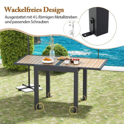 Gartentisch Aluminium ausziehbar 80/160 x 80 cm wetterfester Esstisch mit Tischplatte in Holzoptik