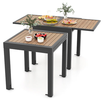 Gartentisch Aluminium ausziehbar 80/160 x 80 cm wetterfester Esstisch mit Tischplatte in Holzoptik