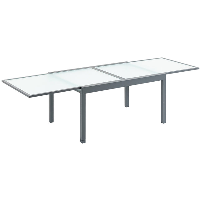 Ausziehbarer Gartentisch, gehärtetes Glas, Aluminium