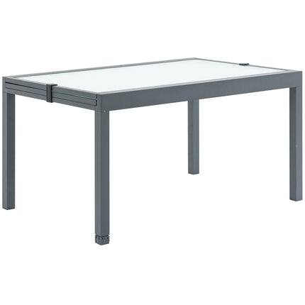 Extendable garden dining table, tempered glass, aluminium