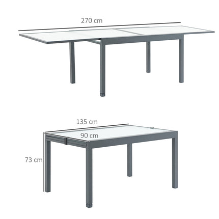 Extendable garden dining table, tempered glass, aluminium