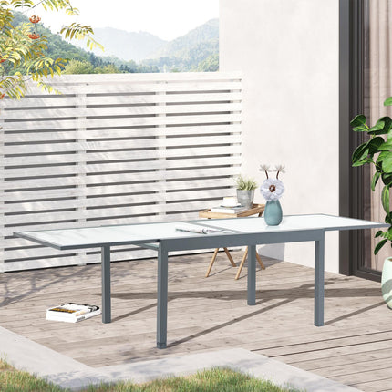 Extendable garden dining table, tempered glass, aluminium
