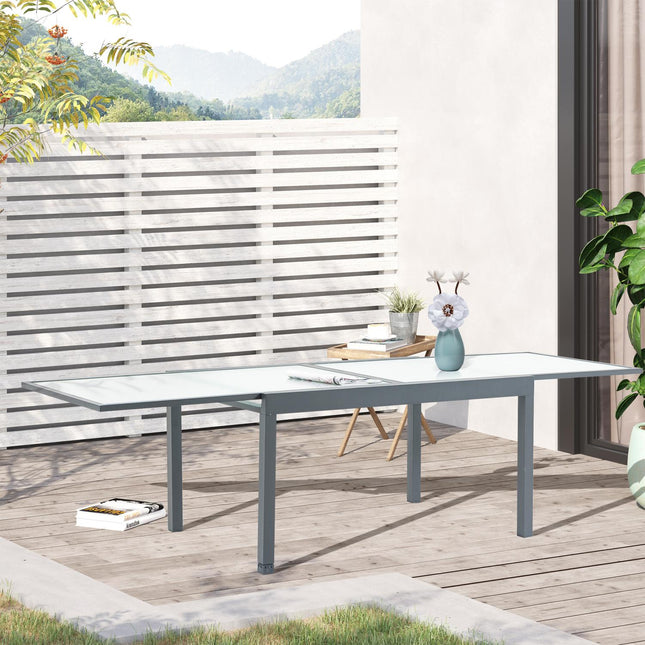 Ausziehbarer Gartentisch, gehärtetes Glas, Aluminium