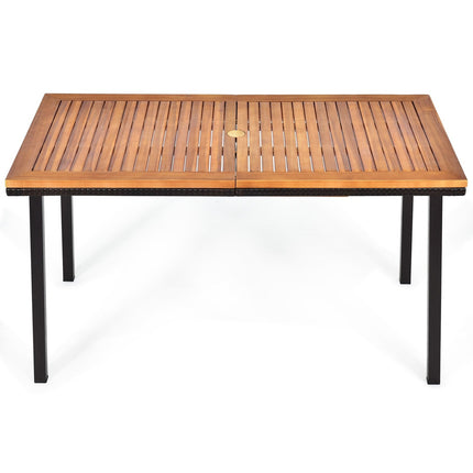Gartentisch Esstisch mit Schirmloch Holztisch Terrassentisch Akazienholz 140 x 75 x 76 cm Natur