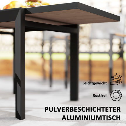 Extendable outdoor dining table in aluminium, weatherproof 80/160x80 cm