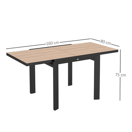 Extendable outdoor dining table in aluminium, weatherproof 80/160x80 cm