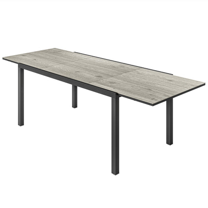 Table de jardin extensible pour 6 à 8 personnes, 160/240 x 90 cm, table de balcon en aluminium aspect bois, table de patio résistante aux intempéries, table de buffet d'extérieur pour jardin, terrasse, balcon, gris