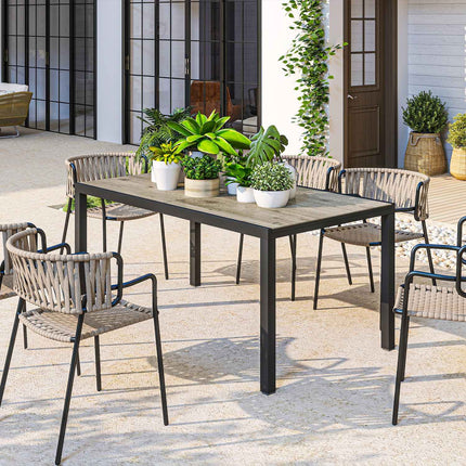 Table de jardin extensible pour 6 à 8 personnes, 160/240 x 90 cm, table de balcon en aluminium aspect bois, table de patio résistante aux intempéries, table de buffet d'extérieur pour jardin, terrasse, balcon, gris