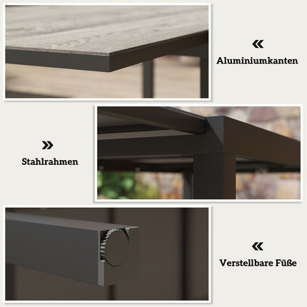 Table de jardin extensible pour 6 à 8 personnes, 160/240 x 90 cm, table de balcon en aluminium aspect bois, table de patio résistante aux intempéries, table de buffet d'extérieur pour jardin, terrasse, balcon, gris