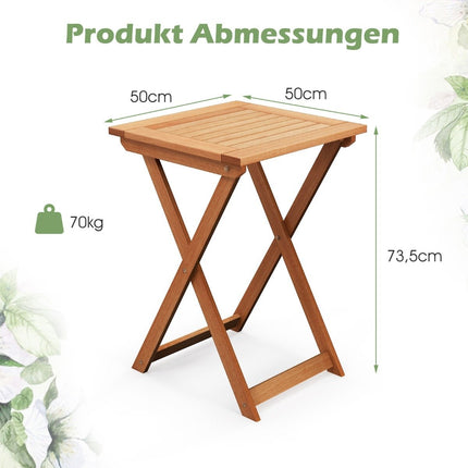 Gartentisch klappbar wetterfest Bistrotisch aus Hartholz Klapptisch quadratisch Holztisch 50 x 50 x 73,5 cm Natur