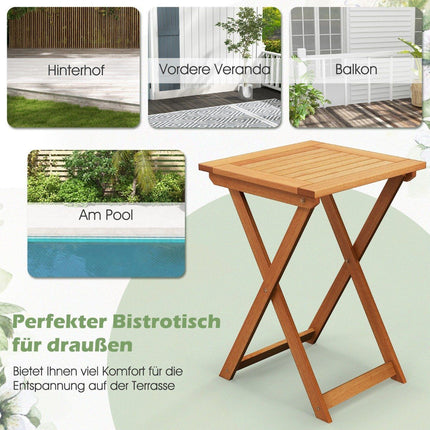 Gartentisch klappbar wetterfest Bistrotisch aus Hartholz Klapptisch quadratisch Holztisch 50 x 50 x 73,5 cm Natur