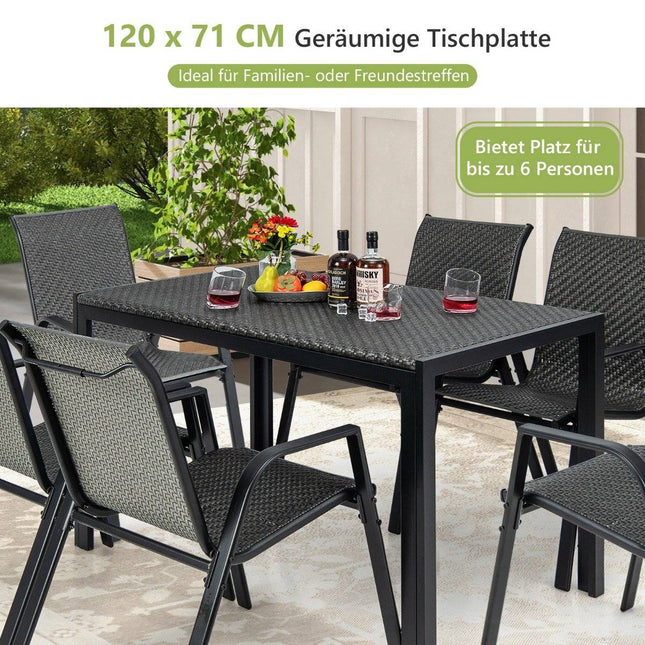 Gartentisch Rattan Esstisch für 4-6 Personen Rechteckiger Terrassentisch 120 x 71 x 72 cm Mixed Braun