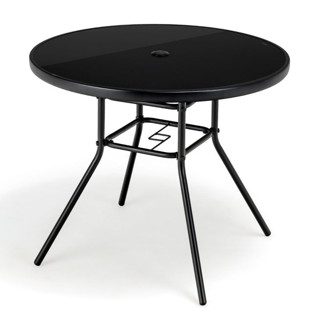 Gartentisch mit Hartglasplatte Terrassentisch mit Schirmloch 86 x 86 x 71 cm schwarz