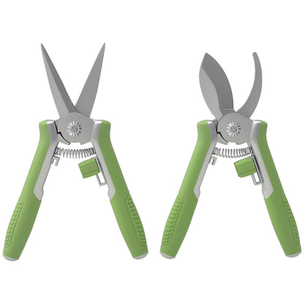 Gartengeräte-Set 2-teilig Gartengerät aus Edelstahl Gartenwerkzeuge mit Gartenschere Astschere grün + silber