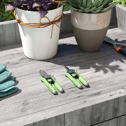 Gartengeräte-Set 2-teilig Gartengerät aus Edelstahl Gartenwerkzeuge mit Gartenschere Astschere grün + silber
