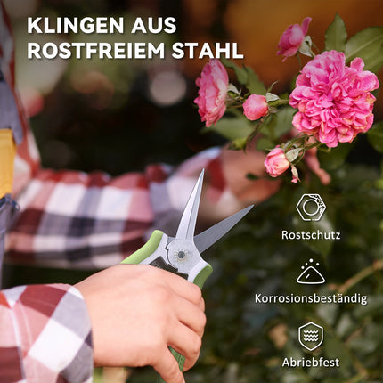Gartengeräte-Set 2-teilig Gartengerät aus Edelstahl Gartenwerkzeuge mit Gartenschere Astschere grün + silber