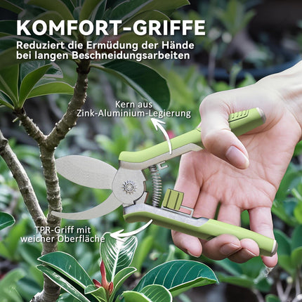 Gartengeräte-Set 2-teilig Gartengerät aus Edelstahl Gartenwerkzeuge mit Gartenschere Astschere grün + silber