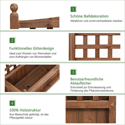 Gartenspalier Blumenkasten mit Spalier Massivholz Pflanzkübel 64,5 x 28 x 75 cm dunkelbraun